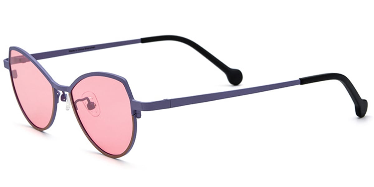 Titanium Cat Eye Geometric Sunglasses pattern-blue+rose_polarized