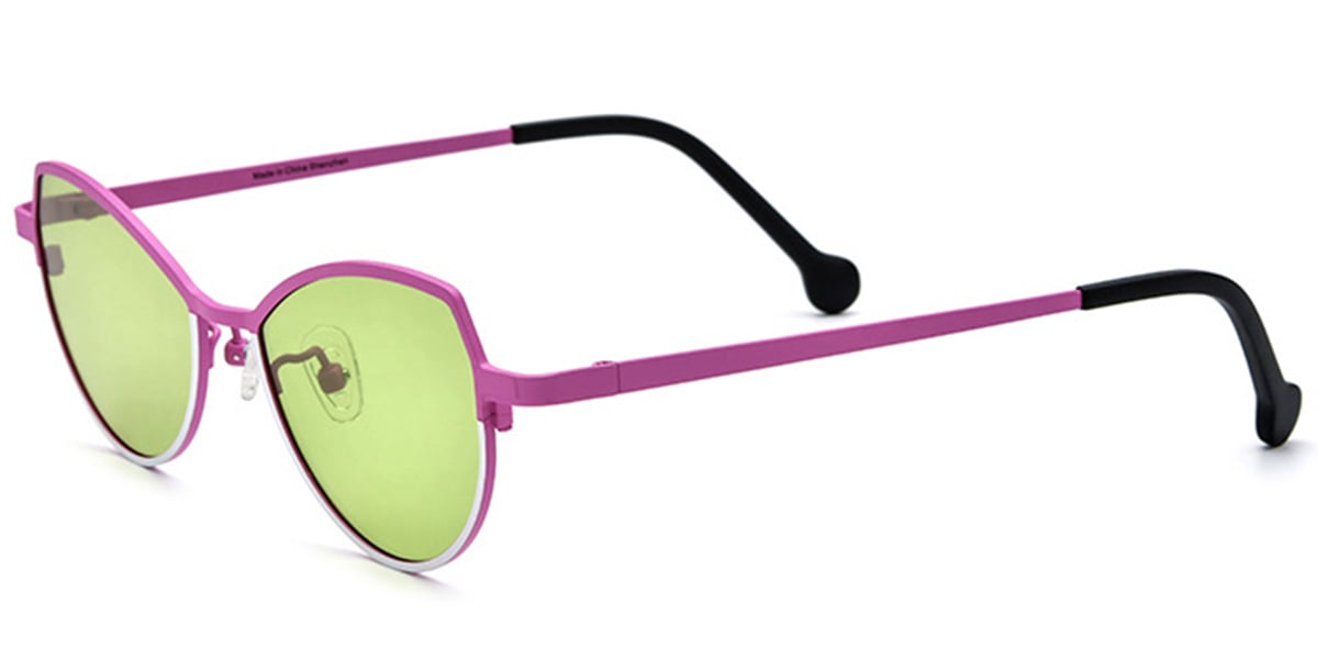 Titanium Cat Eye Geometric Sunglasses pattern-pink+green_polarized