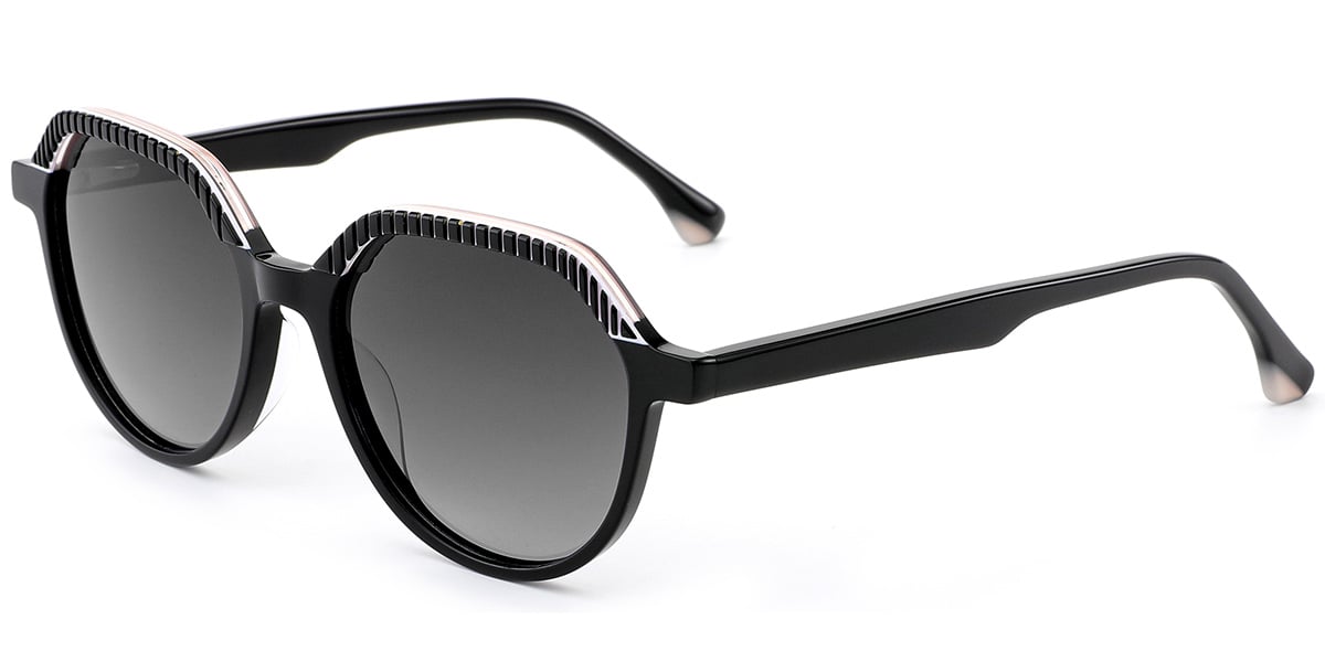 Acetate Geometric Sunglasses black+dark_grey_polarized