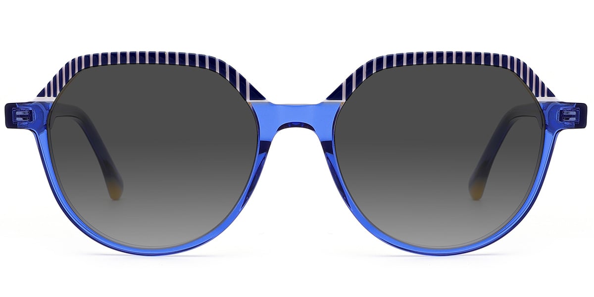 Acetate Geometric Sunglasses pattern-blue+dark_grey_polarized