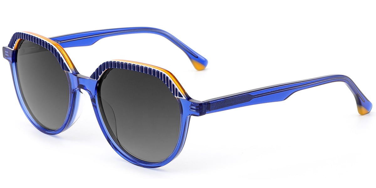 Acetate Geometric Sunglasses pattern-blue+dark_grey_polarized