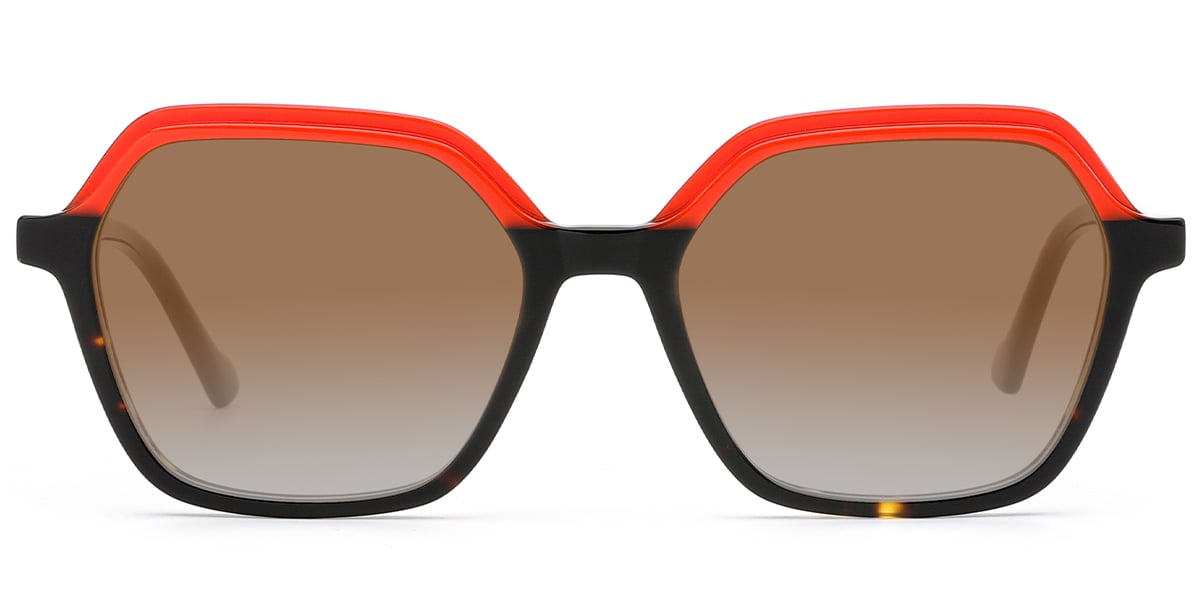 Acetate Square Sunglasses pattern-red+amber_polarized