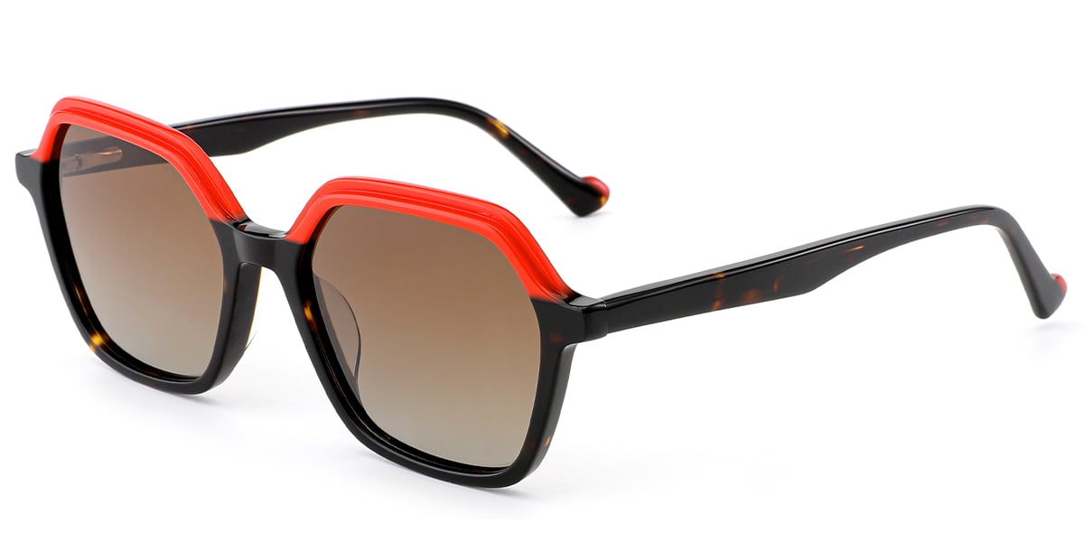 Acetate Square Sunglasses pattern-red+amber_polarized