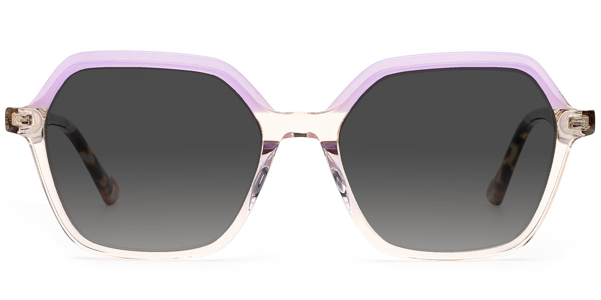 Acetate Square Sunglasses pattern-purple+dark_grey_polarized