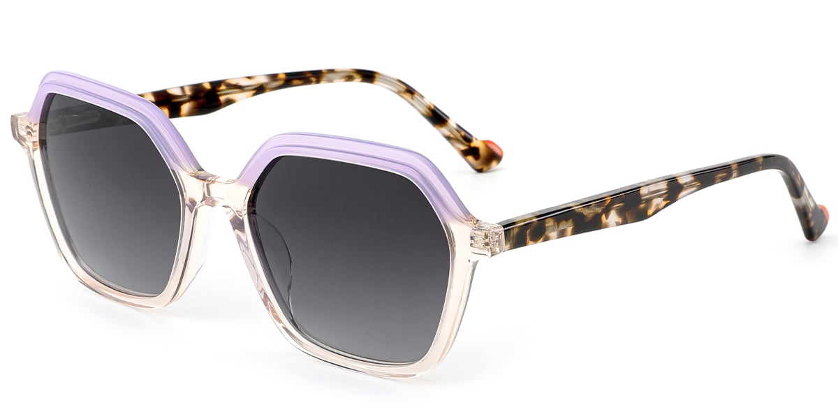 Acetate Square Sunglasses pattern-purple+dark_grey_polarized