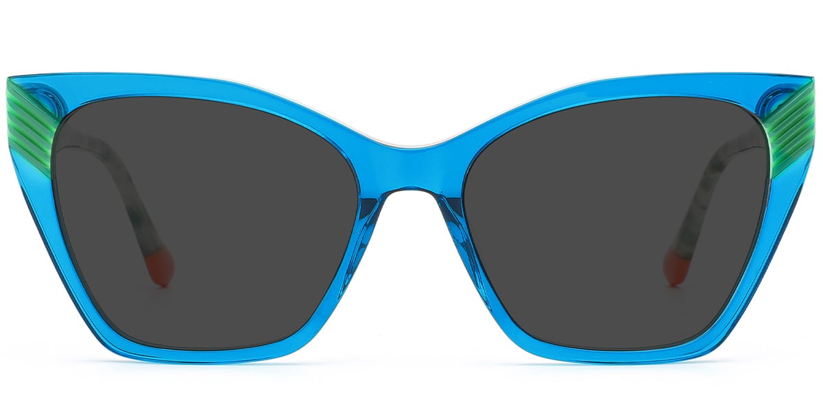 Acetate Cat Eye Sunglasses translucent-blue+dark_grey_polarized