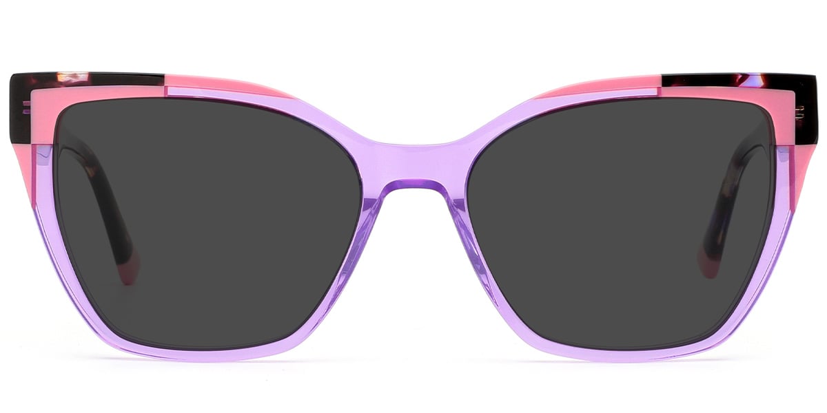 Acetate Cat Eye Sunglasses pattern-purple+dark_grey_polarized