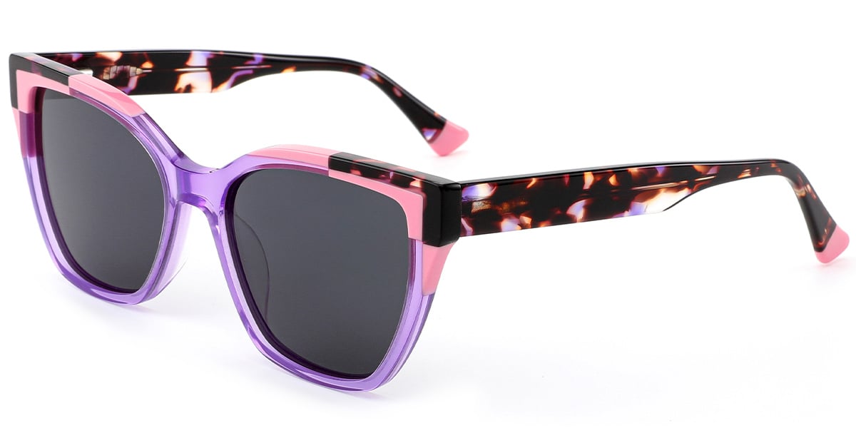 Acetate Cat Eye Sunglasses pattern-purple+dark_grey_polarized