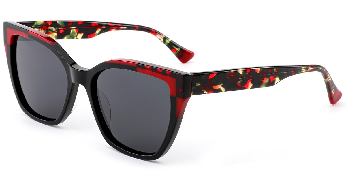 Acetate Cat Eye Sunglasses pattern-black+dark_grey_polarized