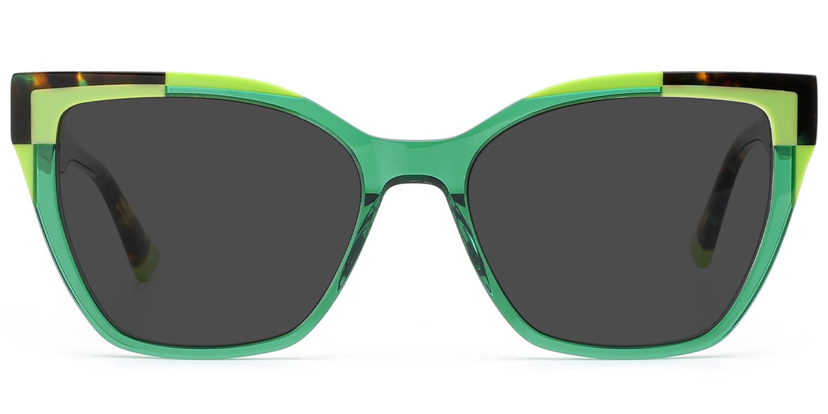 Acetate Cat Eye Sunglasses pattern-green+dark_grey_polarized