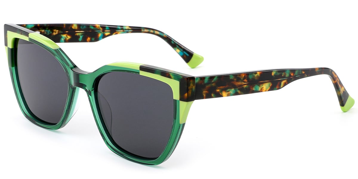 Acetate Cat Eye Sunglasses pattern-green+dark_grey_polarized