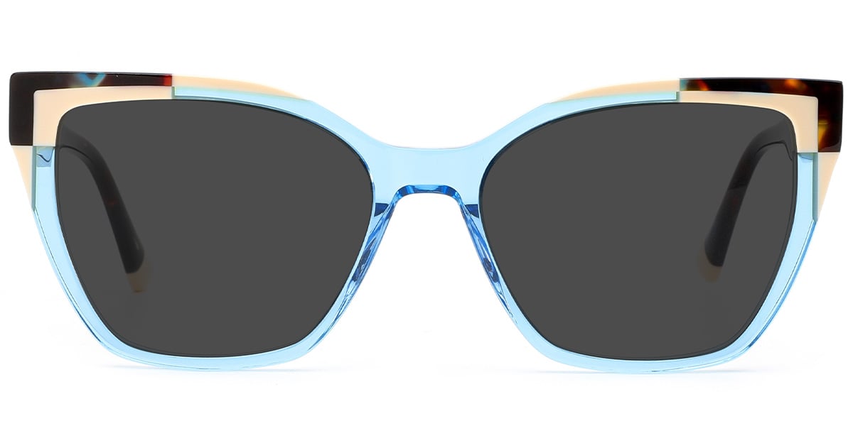 Acetate Cat Eye Sunglasses pattern-blue+dark_grey_polarized