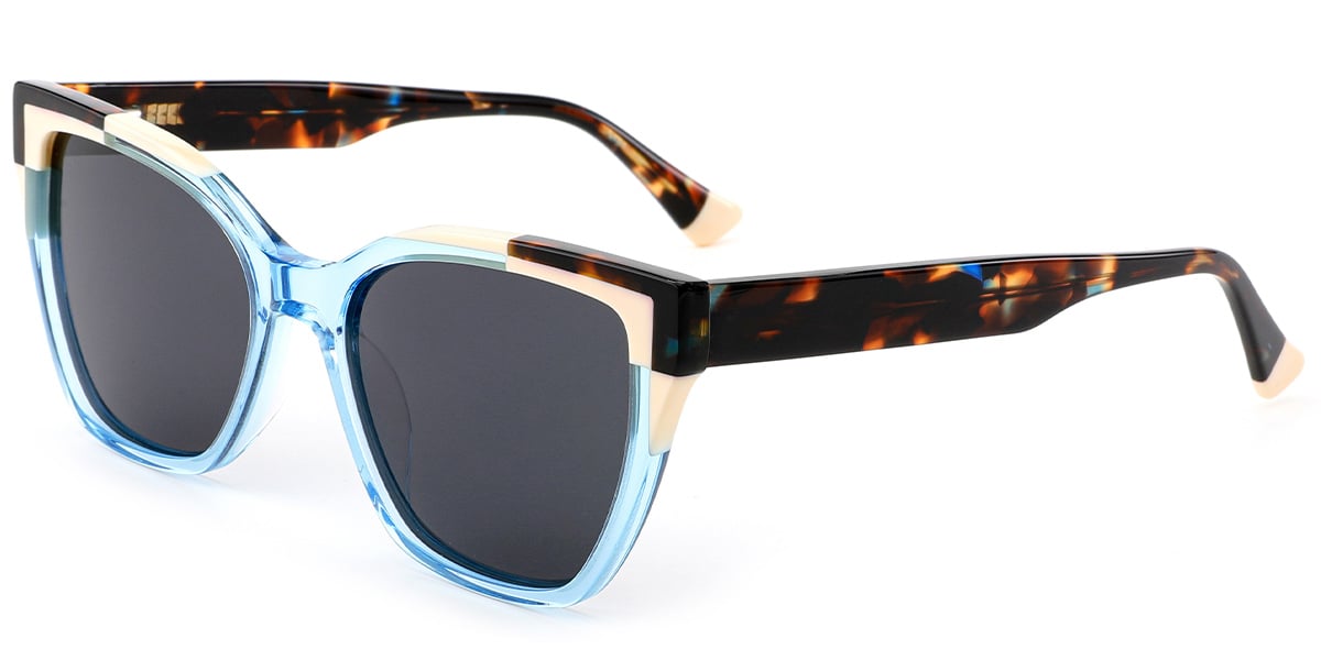 Acetate Cat Eye Sunglasses pattern-blue+dark_grey_polarized