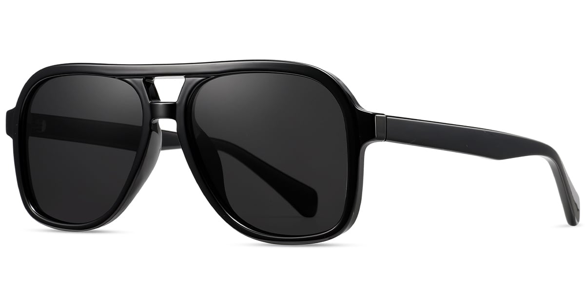 Acetate Aviator Sunglasses black+dark_grey_polarized