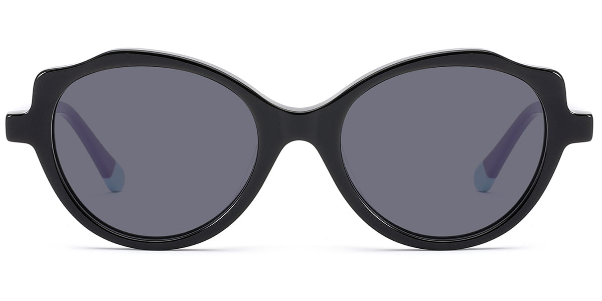 Kid's Acetate Oval Cat Eye Sunglasses black+dark_grey_polarized