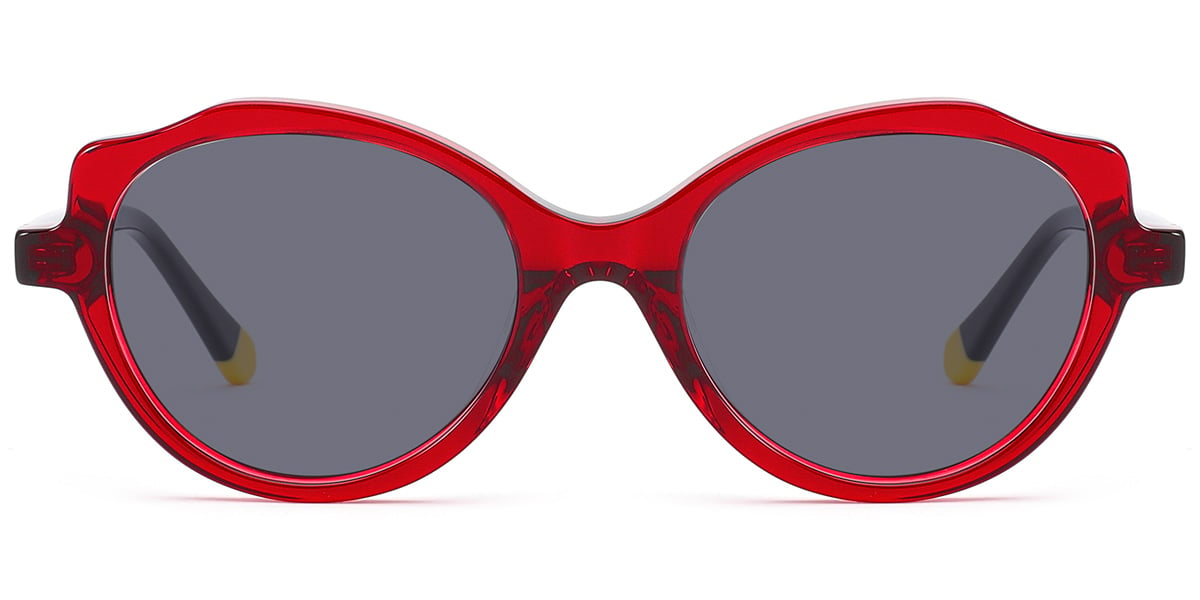 Kid's Acetate Oval Cat Eye Sunglasses translucent-red+dark_grey_polarized