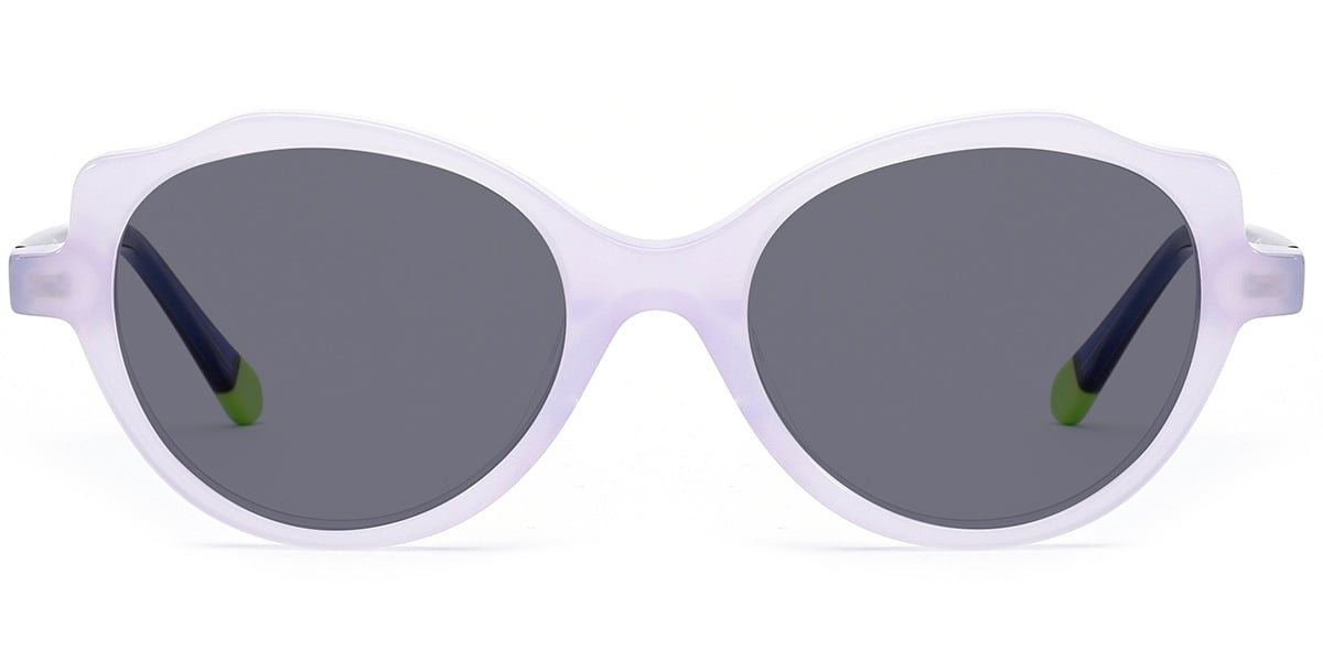 Kid's Acetate Oval Cat Eye Sunglasses white+dark_grey_polarized