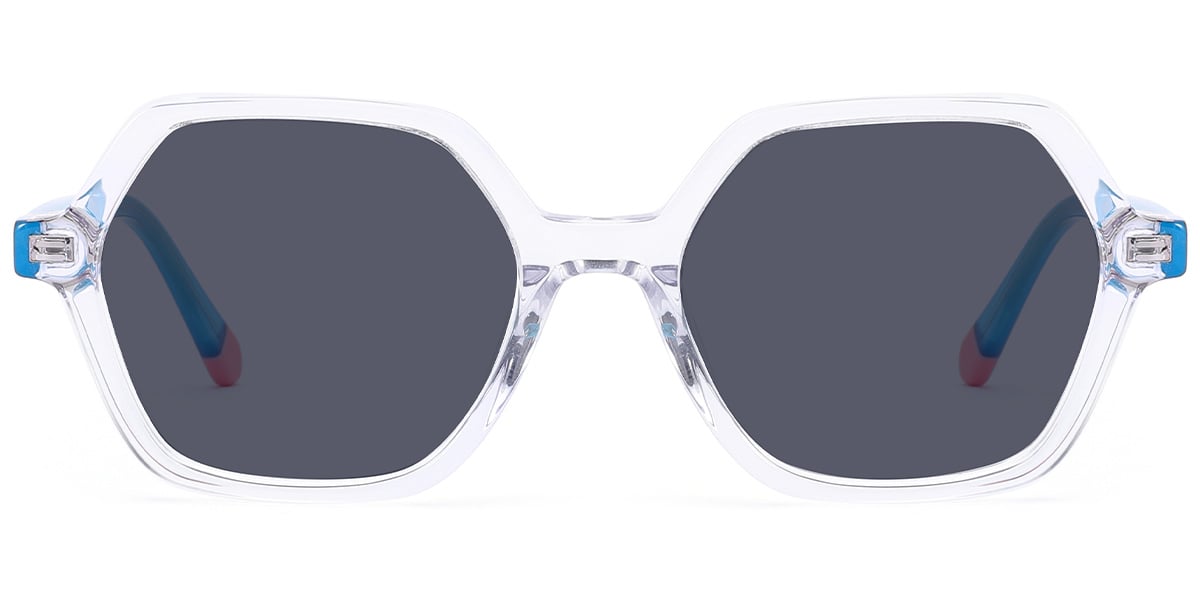 Kid's Acetate Square Sunglasses translucent-white+dark_grey_polarized