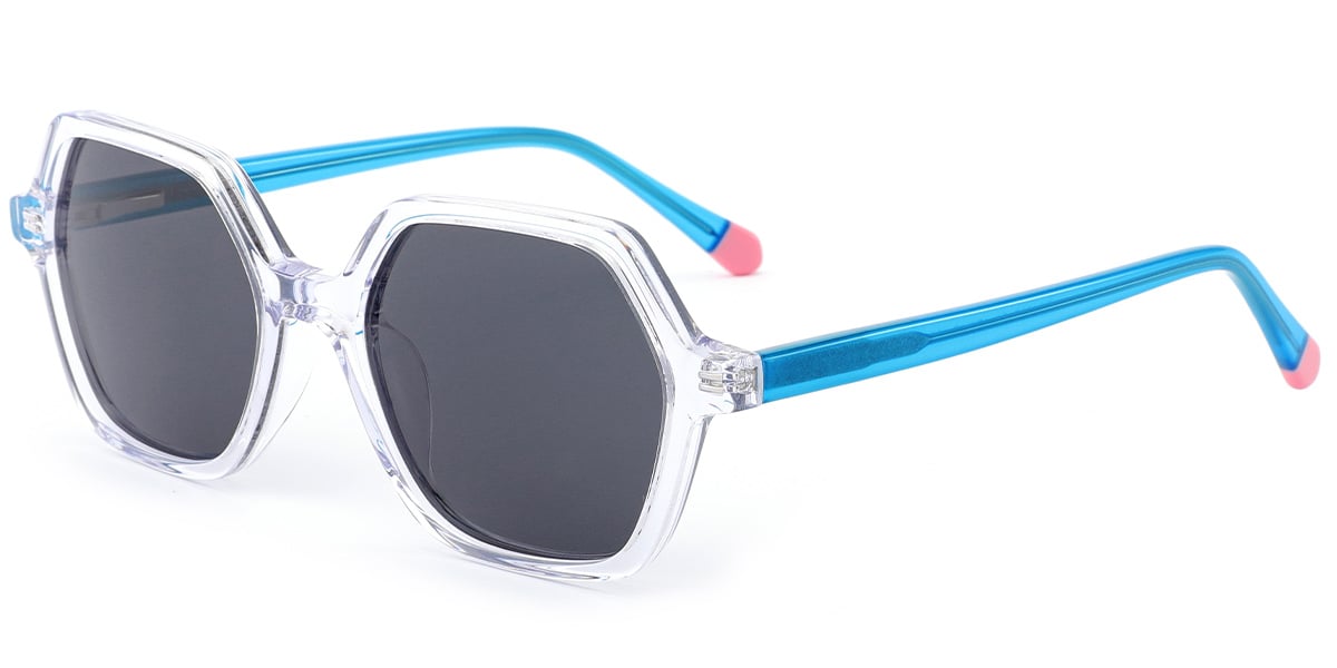 Kid's Acetate Square Sunglasses translucent-white+dark_grey_polarized