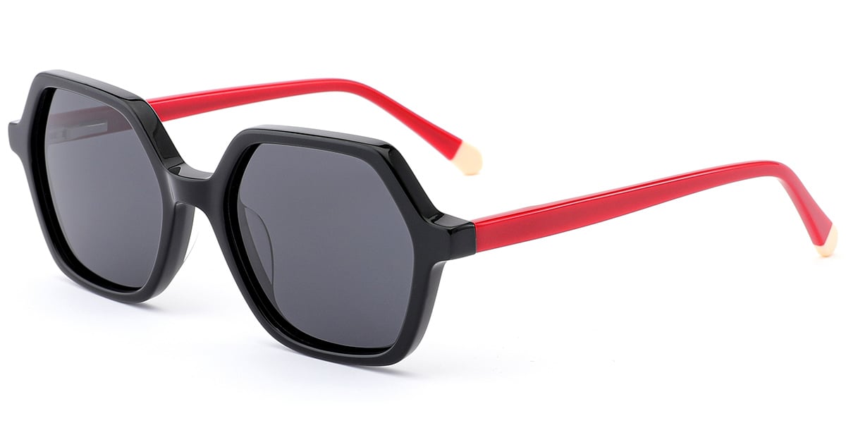 Kid's Acetate Square Sunglasses black+dark_grey_polarized