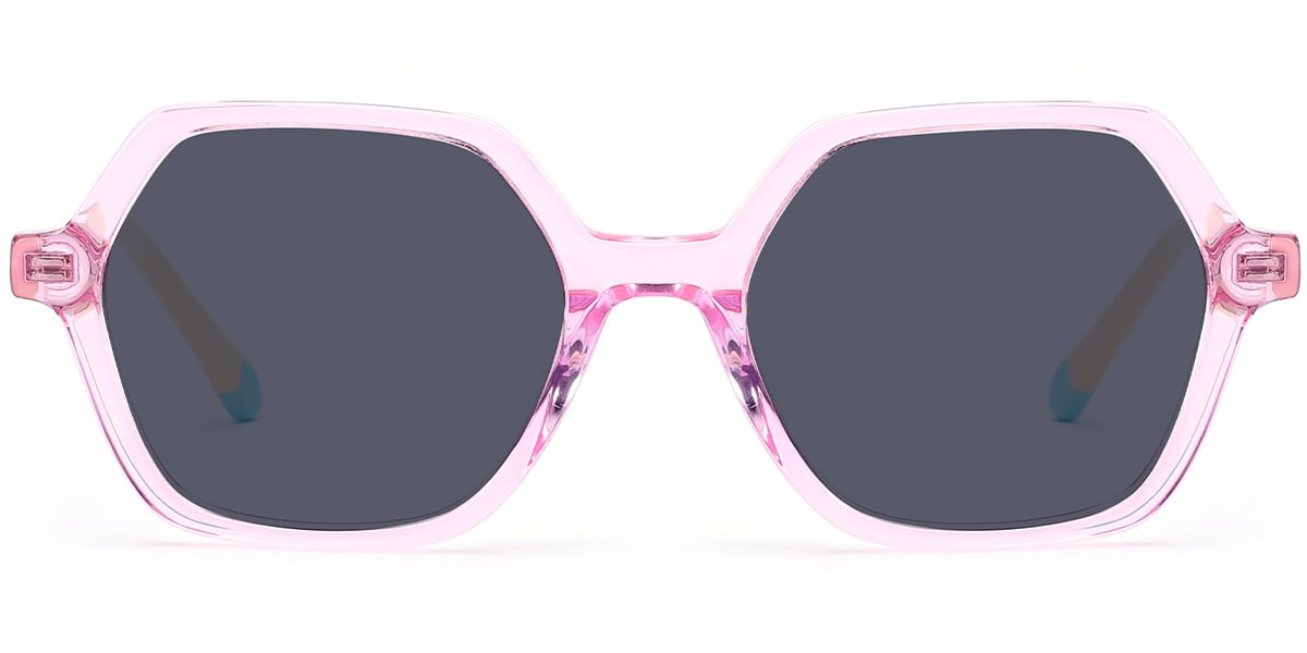 Kid's Acetate Square Sunglasses translucent-pink+dark_grey_polarized