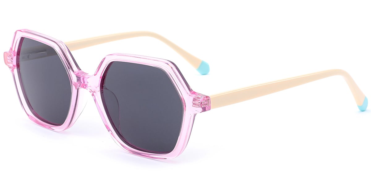 Kid's Acetate Square Sunglasses translucent-pink+dark_grey_polarized