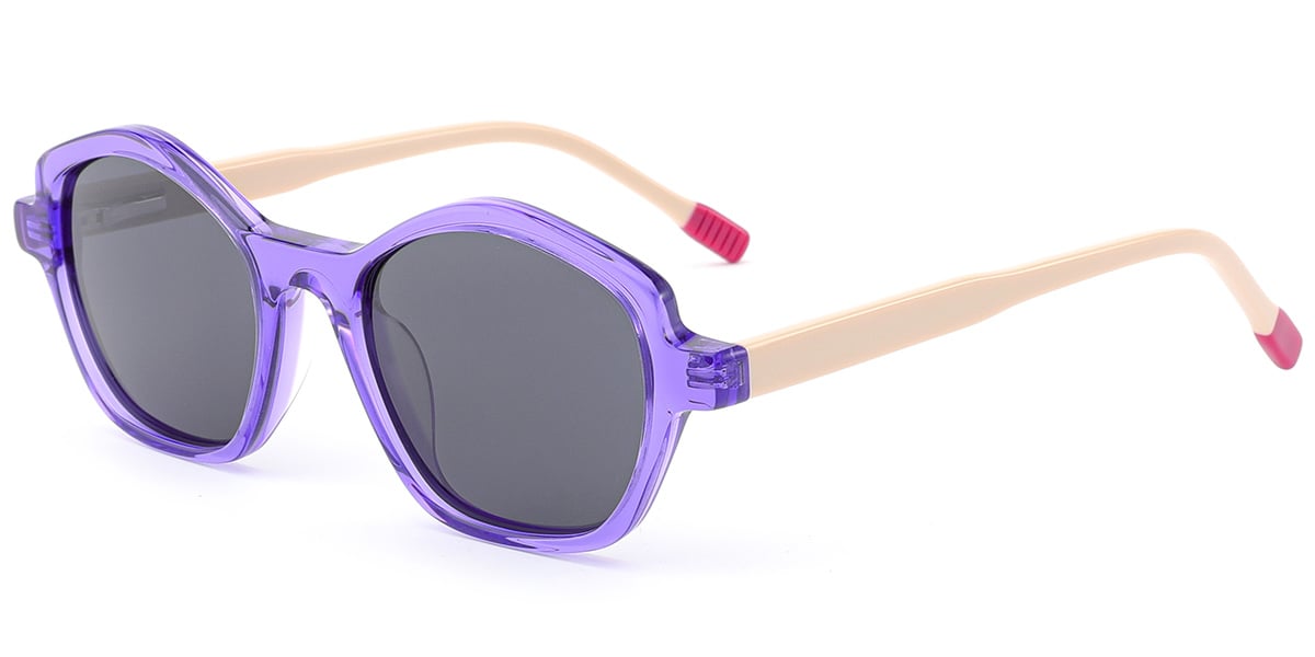 Kid's Acetate Geometric Sunglasses translucent-purple+dark_grey_polarized