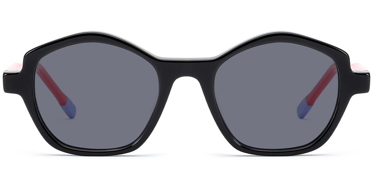 Kid's Acetate Geometric Sunglasses black+dark_grey_polarized