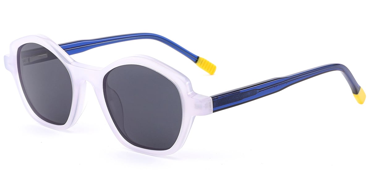 Kid's Acetate Geometric Sunglasses white+dark_grey_polarized