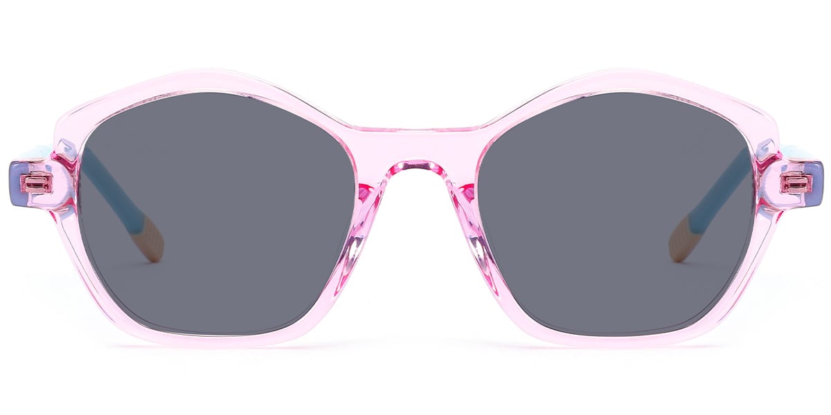 Kid's Acetate Geometric Sunglasses translucent-pink+dark_grey_polarized