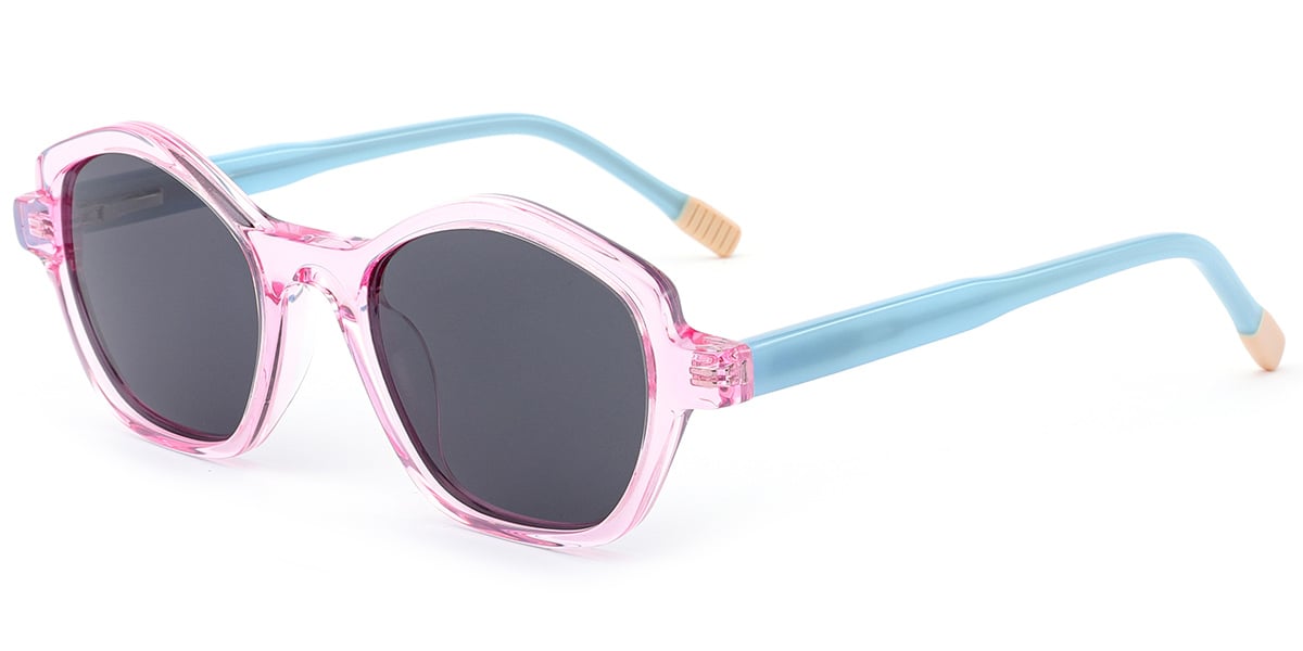 Kid's Acetate Geometric Sunglasses translucent-pink+dark_grey_polarized