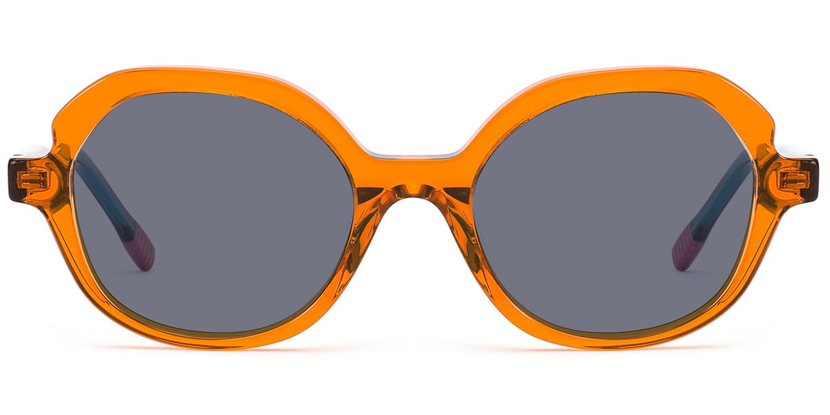 Kid's Acetate Oval Sunglasses translucent-orange+dark_grey_polarized