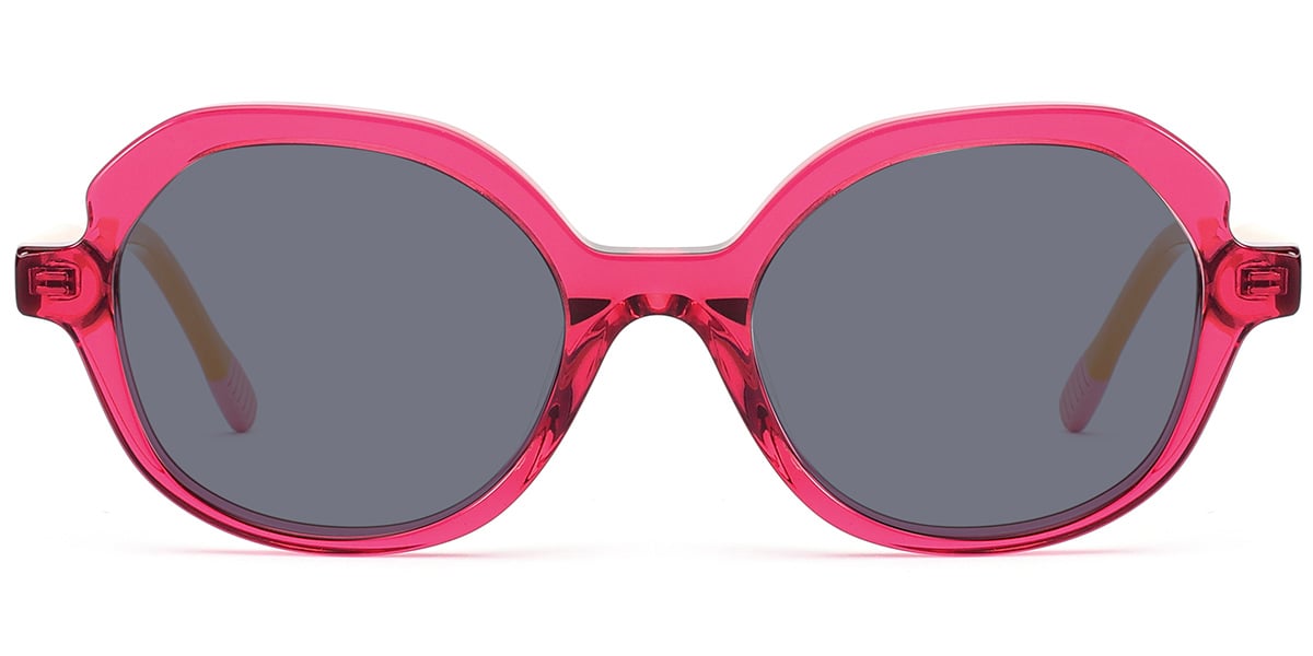 Kid's Acetate Oval Sunglasses translucent-pink+dark_grey_polarized