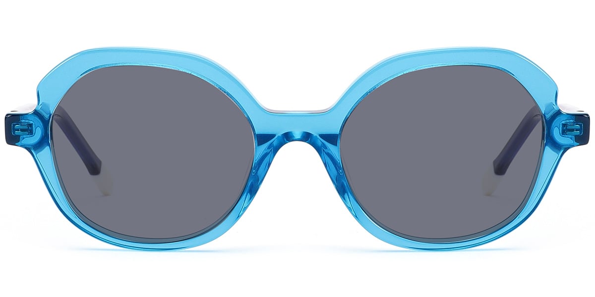 Kid's Acetate Oval Sunglasses translucent-blue+dark_grey_polarized