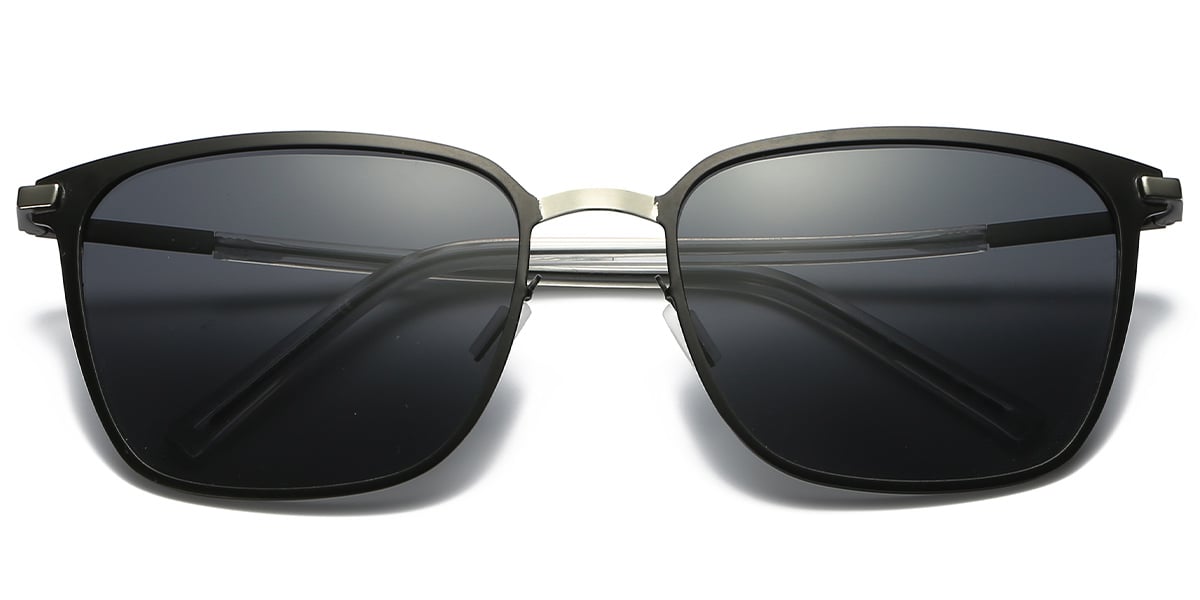 Square Sunglasses black-silver+dark_grey_polarized