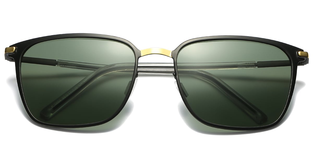 Square Sunglasses black-gold+dark_green_polarized