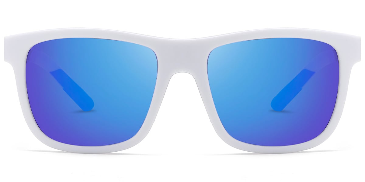 Rectangle Sunglasses white+mirrored_blue_polarized