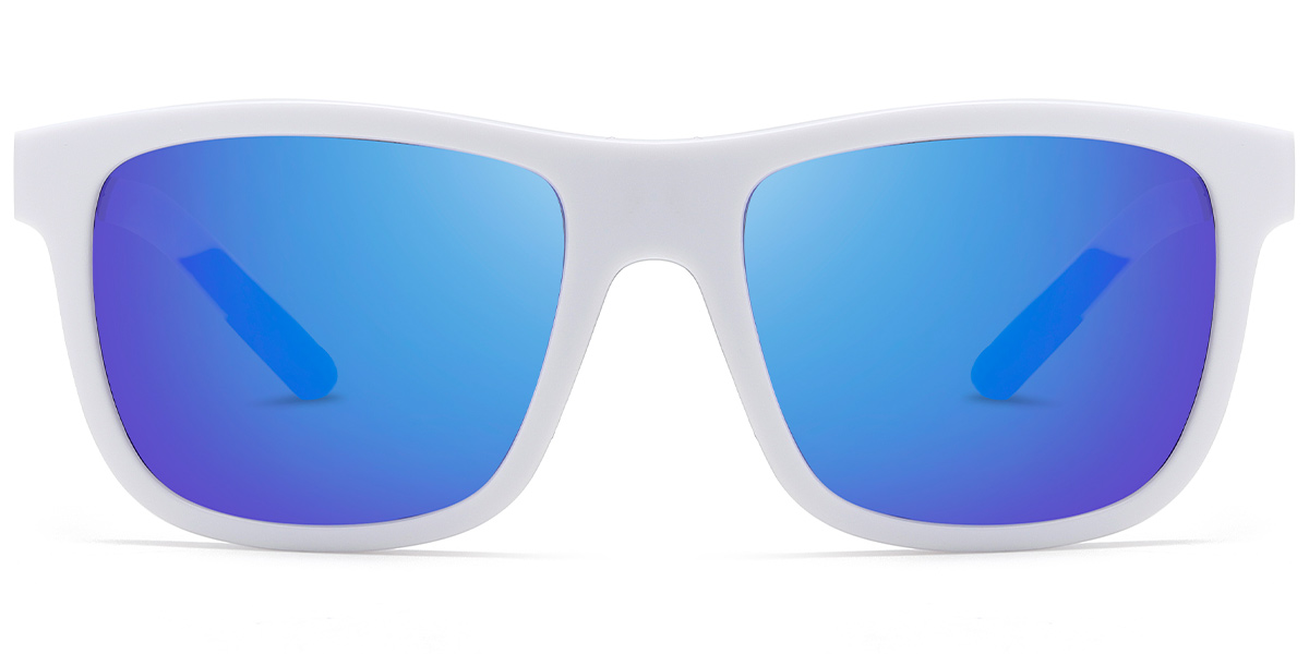 Rectangle Sunglasses white+mirrored_blue_polarized