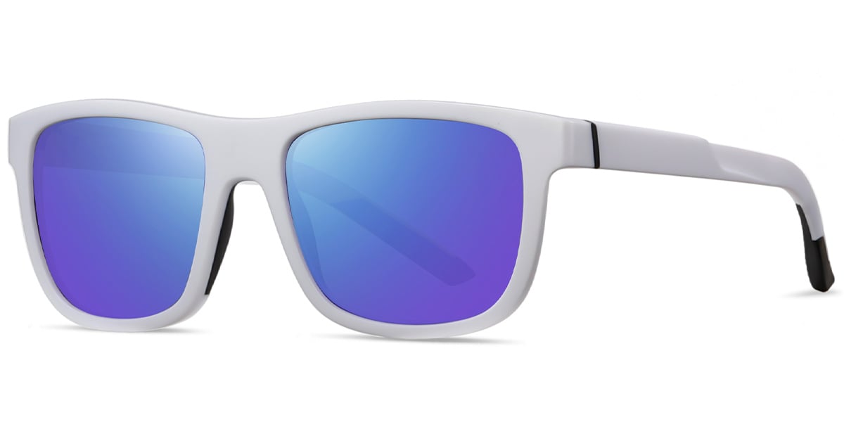 Rectangle Sunglasses white+mirrored_blue_polarized