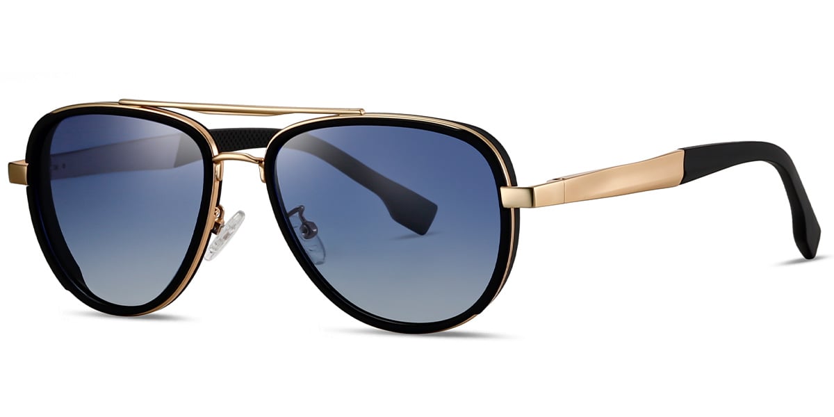 Aviator Sunglasses black-gold+gradient_blue_polarized