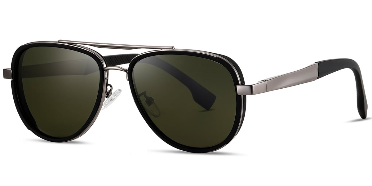 Aviator Sunglasses black-silver+dark_green_polarized