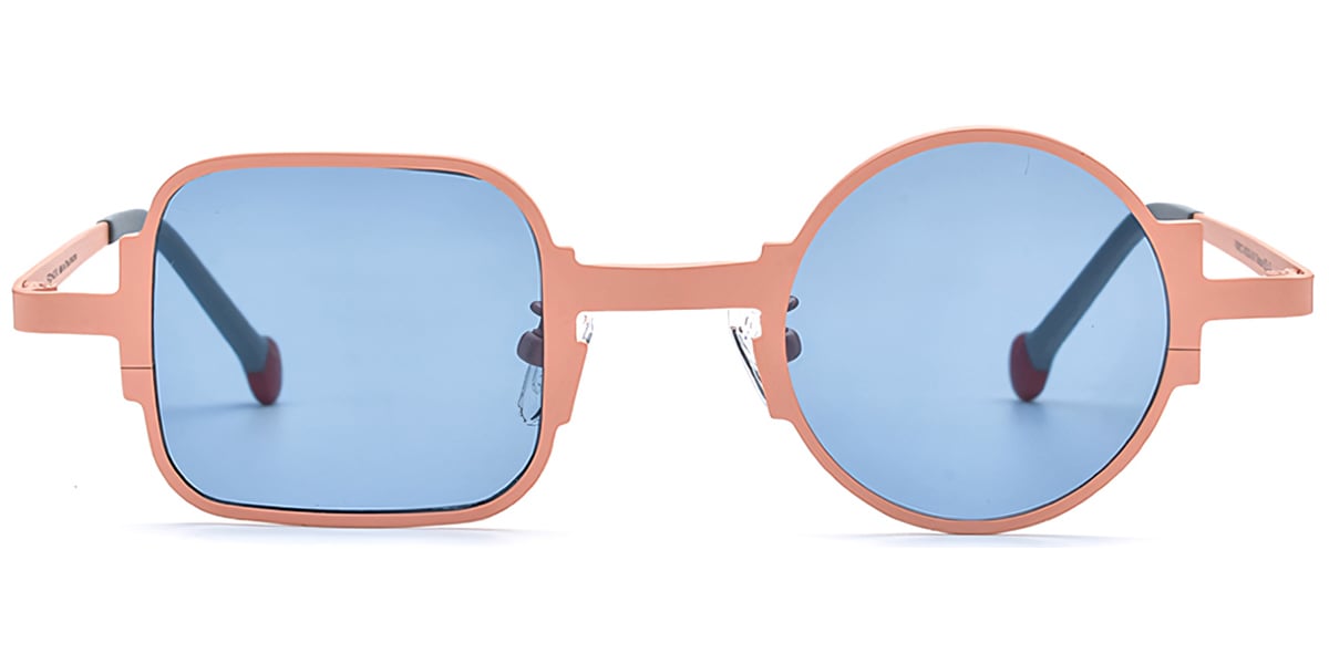 Titanium Square Round Geometric Sunglasses orange+blue_polarized