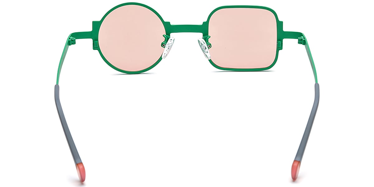Titanium Square Round Geometric Sunglasses green+rose_polarized