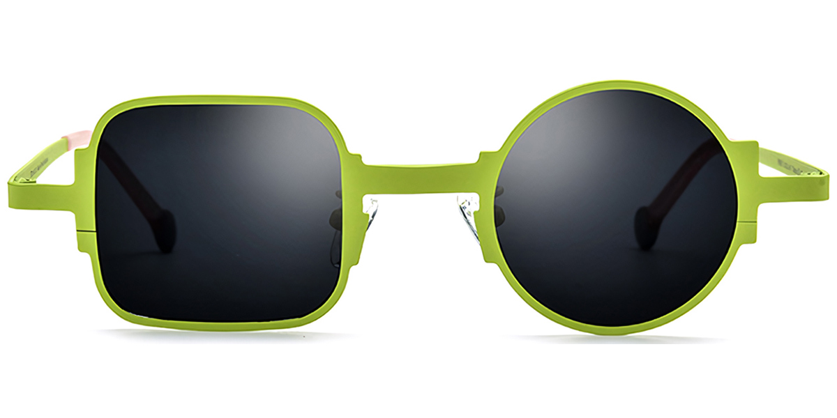 Titanium Square Round Geometric Sunglasses light_green+dark_grey_polarized