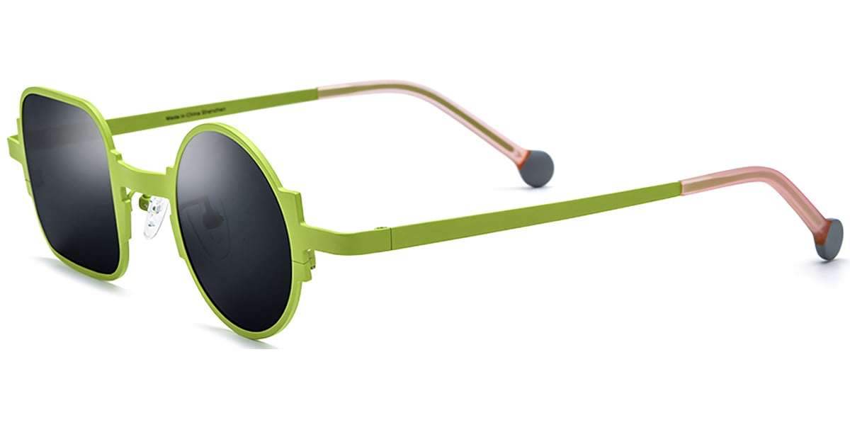 Titanium Square Round Geometric Sunglasses light_green+dark_grey_polarized