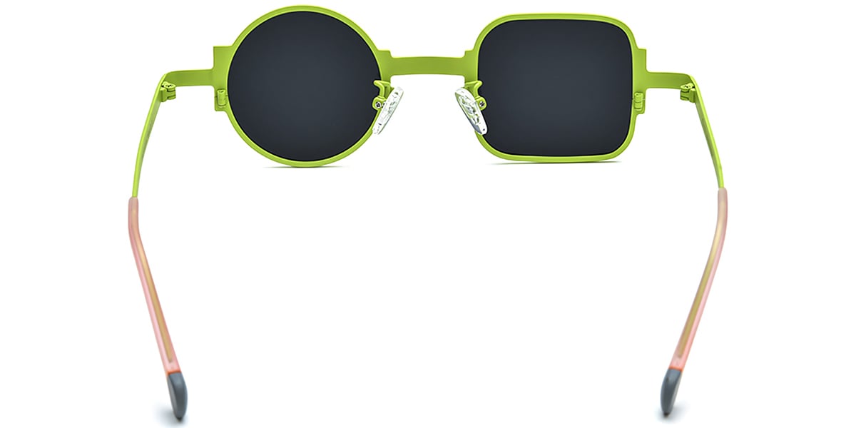 Titanium Square Round Geometric Sunglasses light_green+dark_grey_polarized