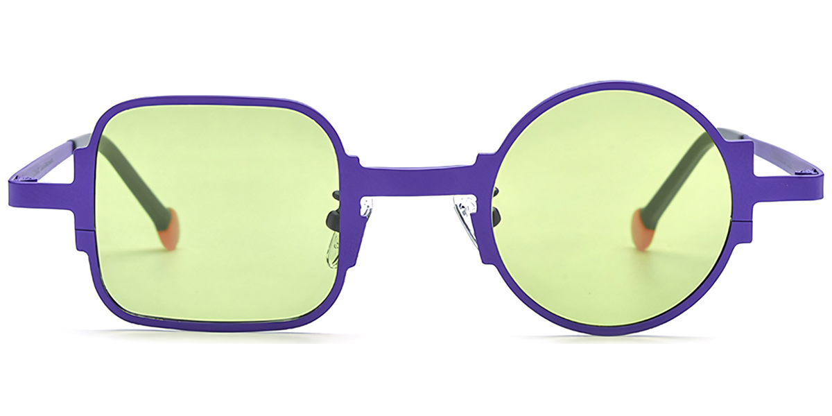 Titanium Square Round Geometric Sunglasses purple+green_polarized