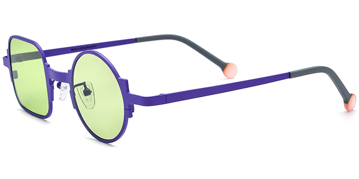 Titanium Square Round Geometric Sunglasses purple+green_polarized