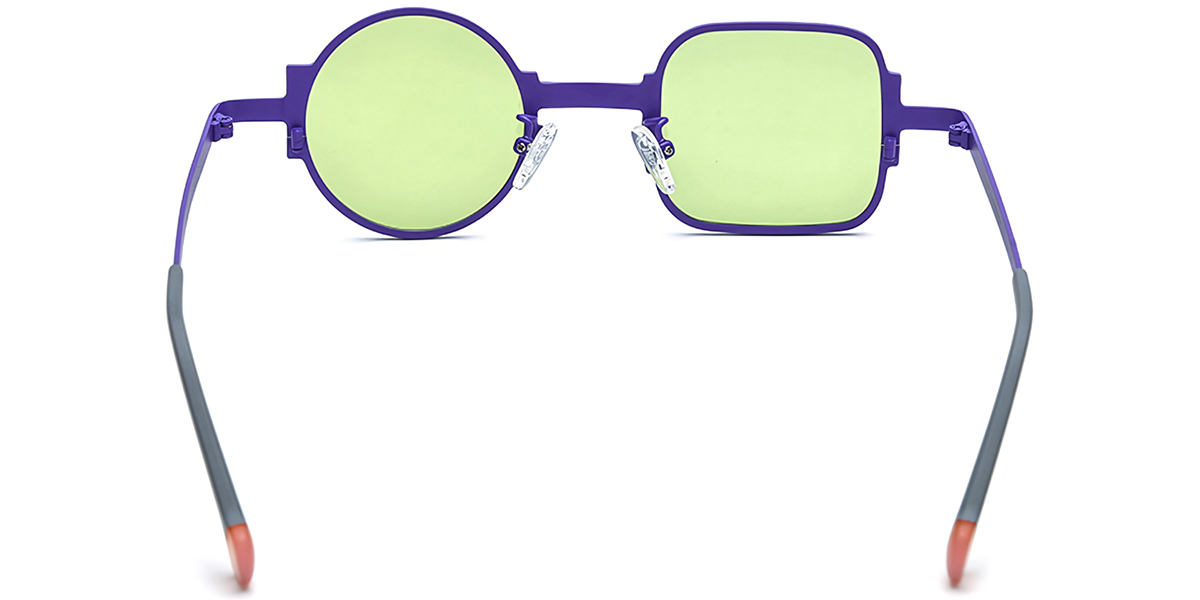 Titanium Square Round Geometric Sunglasses purple+green_polarized