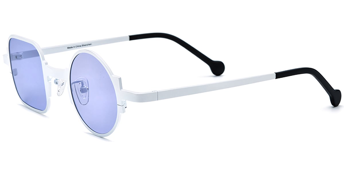 Titanium Square Round Geometric Sunglasses white+purple_polarized